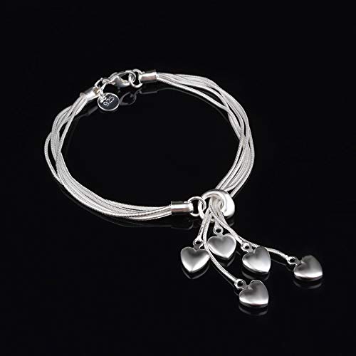 Sosuo XF 925 Sterling Silver Five-Line Chain With Five-Heart Bracelet Bangle thumb #2