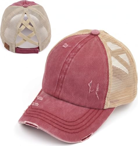 Image of Funky Junque Womens Baseball Cap Dad Hat Ponytail Messy Bun Trucker Ponycap