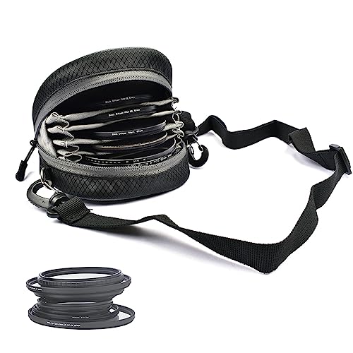8 Pockets Lens Filter Case with Shoulder Strap, Nylon Dustproof Camera Lens Filter Pouch Case for Round Filters Up to 95mm