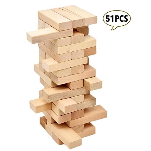 YORKSHIRE HOMEWARE Wooden Tower Blocks | Indoor Outdoor Family Fun Game | Garden Game For Adults Kids | 51 Pieces Wood Blocks Toy | Stack And Fall Tumble Tower - Image 2