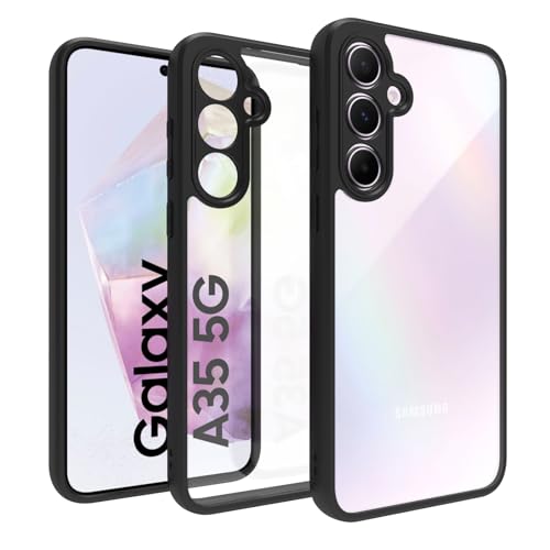 Image of RIGGEAR Shockproof Sleek Hybrid Armor Back Cover Case Compatible with Samsung Galaxy A35 5G (Clear PC + Black TPU Bumper)