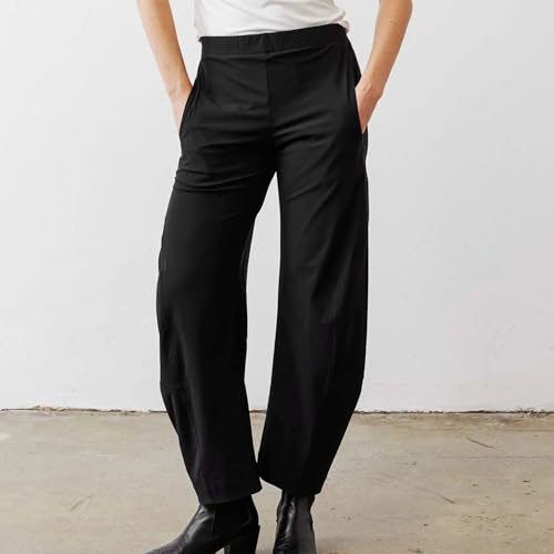SeeLuNa Women Barrel Travel Pants Elastic Waistband Tapered Leg Baggy Mid Rise Work Trousers Lounge Pant with Pockets - Image 3
