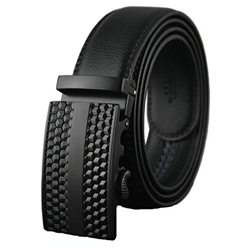 xsby Mens Leather Belt Sliding Buckle Ratchet Dress Belt 35mm Wide Black Style 03