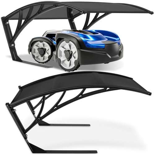 tectake® witterungsbeständige, stabile Mähroboter Garage, 81 x 100 x 48 cm, große Grundfläche, gewölbtes Dach für Wasserablauf, Überdachung UV und Wind Schutz Bodenverankerung - schwarz