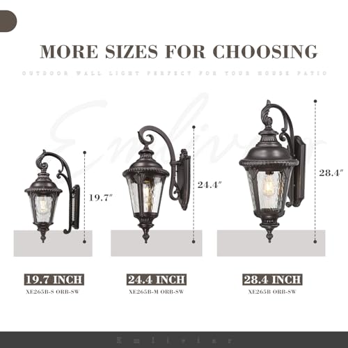 Image of Emliviar 19.7 inch Outside Wall Sconce Porch Light with Oil Rubbed Bronze Finish, Water Ripple Glass Front Door Wall Lighting for Yard, XE265B-S ORB-SW
