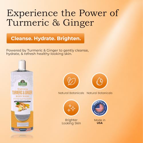 Image of Spanish Garden Turmeric Ginger Body Wash for Men & Women - Brightening Cleansing Gel Body Wash with Hydration Support - Healthy Body Gel for Daily Use - Smooth Body Gel for All Skin Types 32 FL Oz