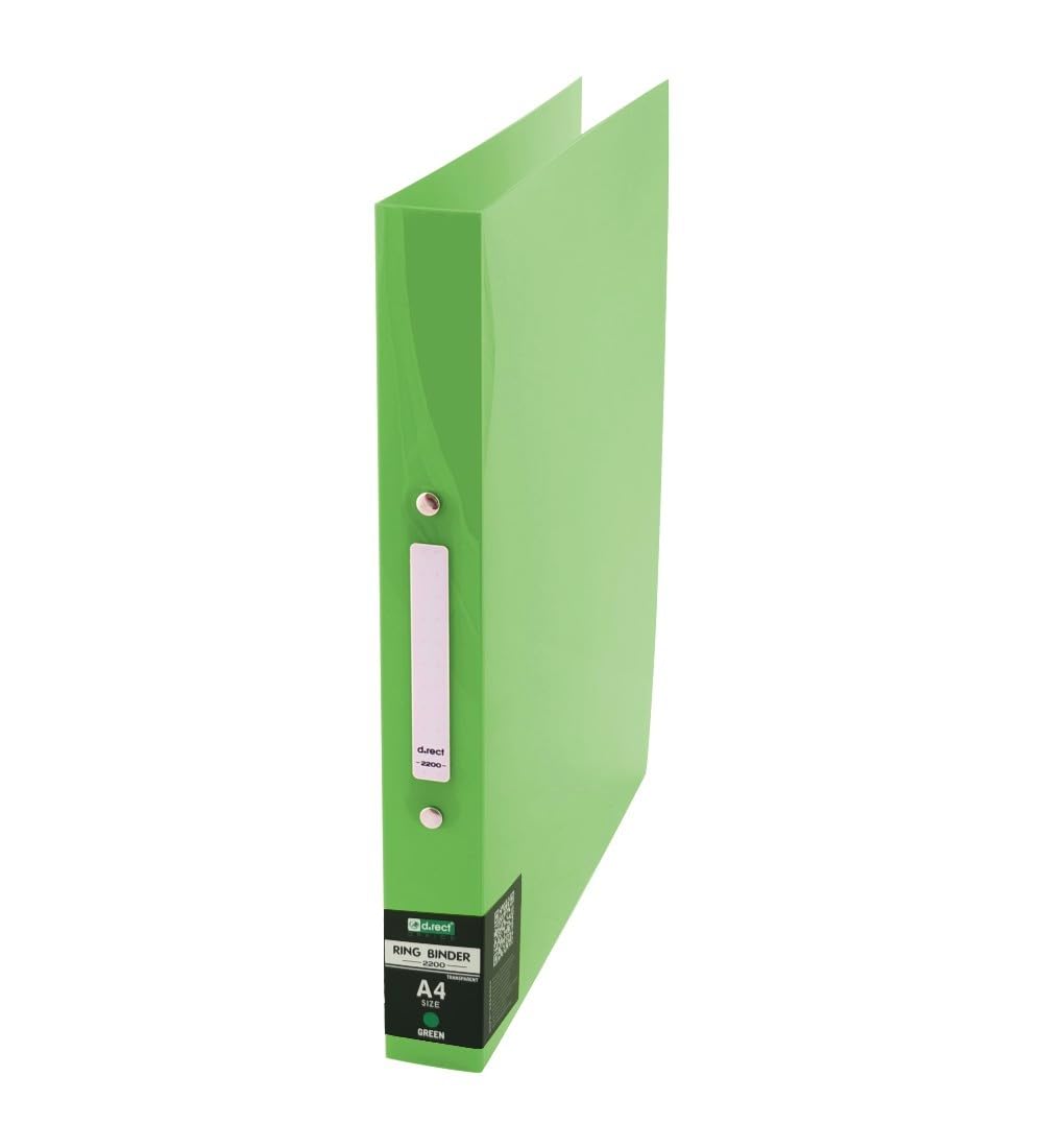 D.RECT 2200 Plastic Ring Binder Ring Binder Polypropylene Plastic Cover Polypropylene A4 35 mm Spine Width 2 Rings Transparent Green