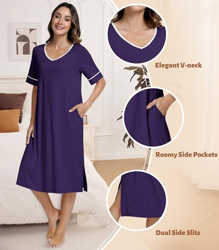 Image of NACHILA Bamboo Viscose Nightgowns for Women Cooling Night Gown with Pockets