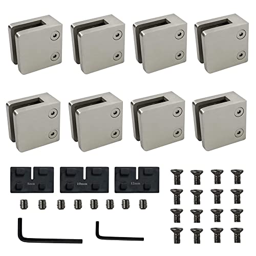 uyoyous 8PCS Glass Clamp Heavy Duty Square Glass Bracket Clamp 1.8'' Stainless Steel 316 Adjustable Glass Clips Kit with Rubber Gaskets for 8-12mm Glass