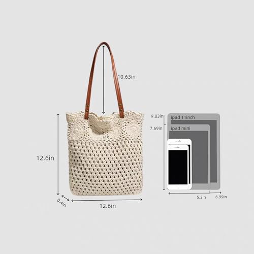 Bolso Tote de crochet hecho a mano de algodón con forro de lino miniatura 4