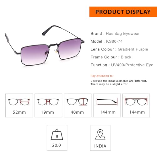 Image of HASHTAG EYEWEAR Sunglasses for Men & Women | Trendy Metal Frame Full Rim Glasses | UV400 Protection, Scratch-Resistant, Lightweight & Durable, Stylish Fashion Eyewear for Outdoor
