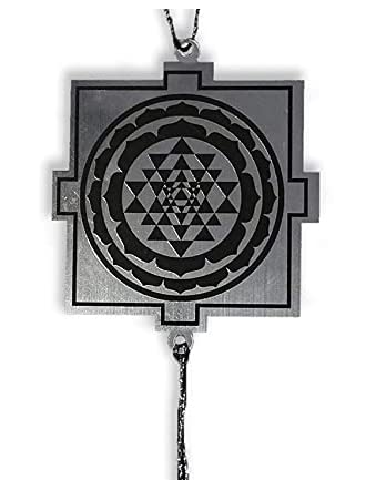 GENESIS ARTS 1mm Silver Foil Shree Yantra Engraved Car Hanging Best for Your Car Interior, Hanging, Gift, Home Decor