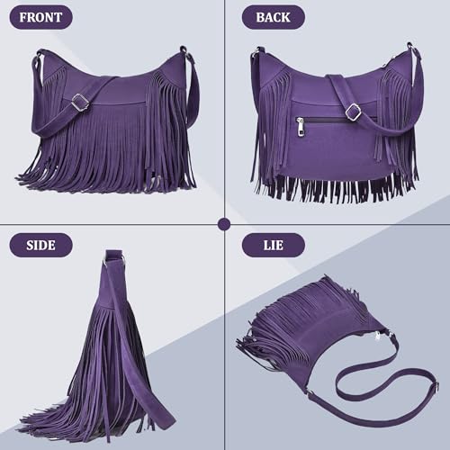 Image of Fringe Hobo Bags for Women Vintage Suede Crossbody Bag Hippie Western Cowgirl Purses Tassel Shoulder Bag