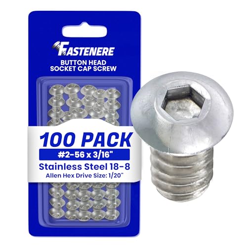 Fastenere Button Head Socket Cap Screws - 2-56 x 3/16