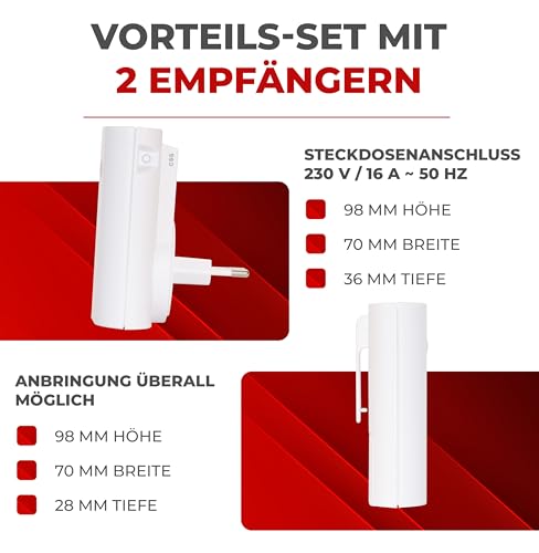 HEIDEMANN Funkklingel Set HX Twin - Erweiterbare Klingel - 2 Empfänger batteriebetrieb & Steckdose - inkl. Sender & 2 Empfänger - HX Türklingel - weiß
