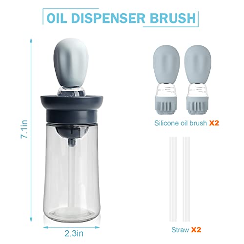 Wobiloo Glass Olive Oil Dispenser Bottle With Silicone Brush 2 In 1, Silicone Dropper Measuring Oil Dispenser Bottle For Kitchen Cooking, Frying, Baking, Bbq Pancake, Air Fryer (1 Pack) (Blue) #TOP1