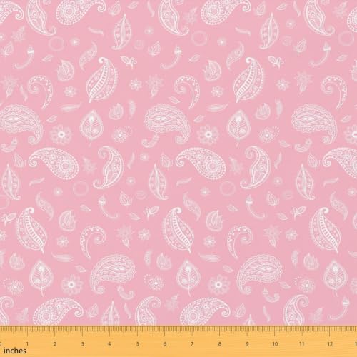 Castle Fairy Jacquard Paisley Indoor Fabric,Dainty Floral Soft Polyester No Stretch Bohemian Rustic Style Crafts & Sewing Supplies DIY Fabrics,2 Yard Bolt,72" L x 59" W White Pink