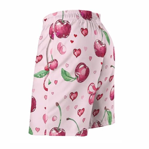 Mens Swim Trunks Cherry and Heart Shape Swim Shorts Quick Dry Beach Shorts with Mesh Liner and Pocket4