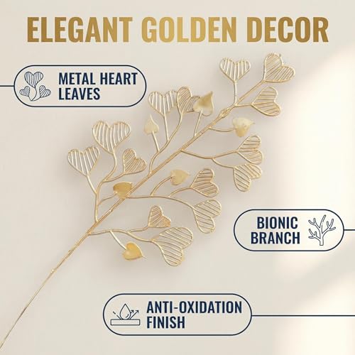 CSLIMNB 40 Pcs Decor Fake Heart Leaves for Christmas Decor Gold Leaf Artificiales para Table Wedding Home Room Office Decoracion (16inch) — view 2
