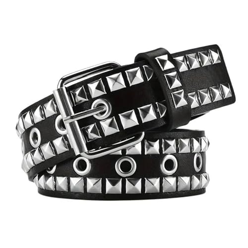 Square Rivet Studded Belt Solid Color PU Leather Belts Jeans Pants Waistband for Women Men Belts for Women