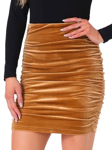 Allegra K Halloween Velvet Skirt for Women's Party Bodycon Ruched Mini Skirts