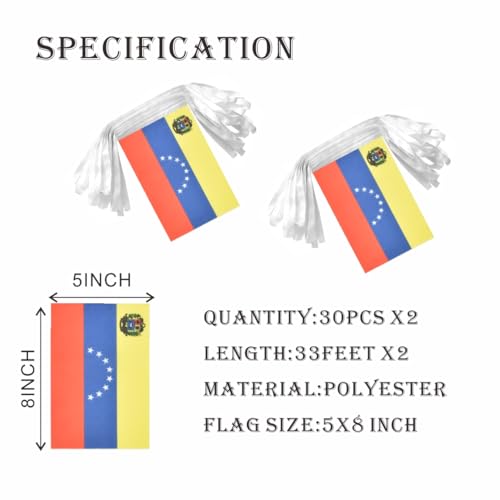 Image of 2 Pack Venezuela Flag Banner String Small Mini 66 Feet 60 Pcs Venezuelans Hanging Flags Decoration