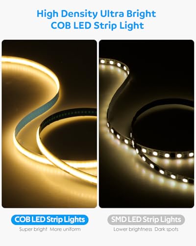Image of Aclorol 6FT LED Light Strip USB 5V COB LED Strip Dimmable Warm White 3000K | TV LED Backlight, Short Tape Lights with Self-Adhesive, Flexible for Monitor Stairs Bedroom DIY Projects, CRI85+, 320LEDs /M