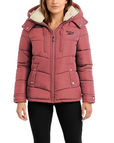 Reebok Womens Winter Coat - Heavyweight Quilted Puffer Jacket with Faux Fur Trim Hood - Outerwear Winter Jackets for Women, Size Medium, Dusty Rose