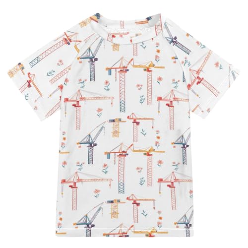 Rash Guard Bathing Suit Girls Short Sleeve Big Girls Swimsuits 9T Cartoon Sweet Tower Crane