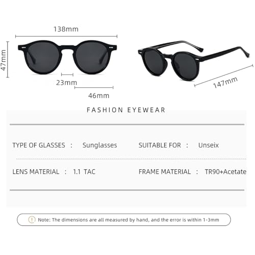 Round Frame Sunglasses Retro Uv400 Polarized Sun Glasses Tr90 Acetate Temple Unisex Korean Style4