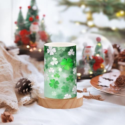 Image of St. Patrick's Day Lights Flameless Candles St Patrick Day White Leaves Pillar Candles Set of 2 Battery Operated Remote Control Warm Lights Home Decor