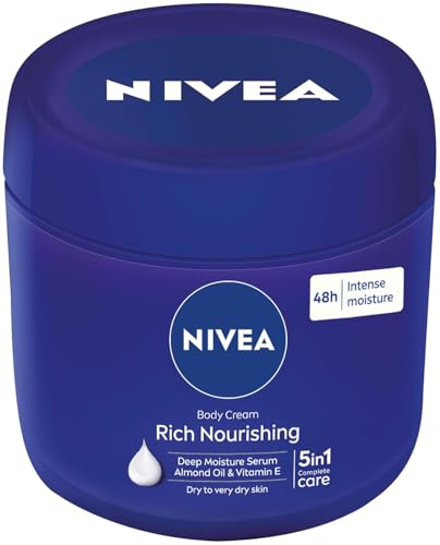 NIVEA Rich Nourishing Body Cream with Almond Oil – 400ml Jar – Deep Moisture for Dry to Very Dry Skin – Long-Lasting Hydration – Non-Greasy Formula – Imported, Pack of 3