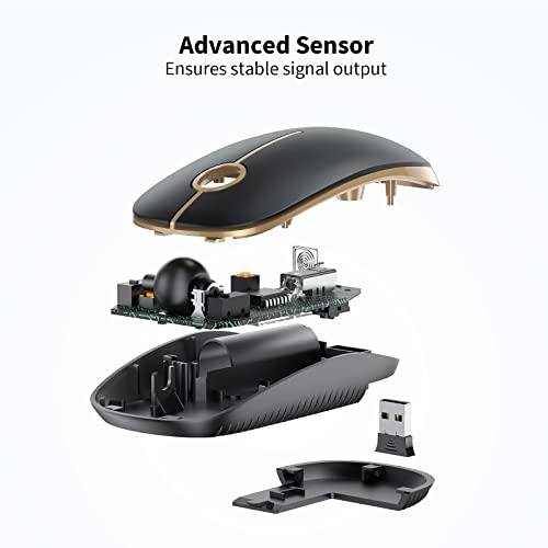 Silent Wireless Mouse, 2.4G Slim Travel Mouse With Usb Receiver, Quiet Click Protable Computer Mice For Laptop Pc Mac, Comfortable Texture, Black & Gold #TOP5