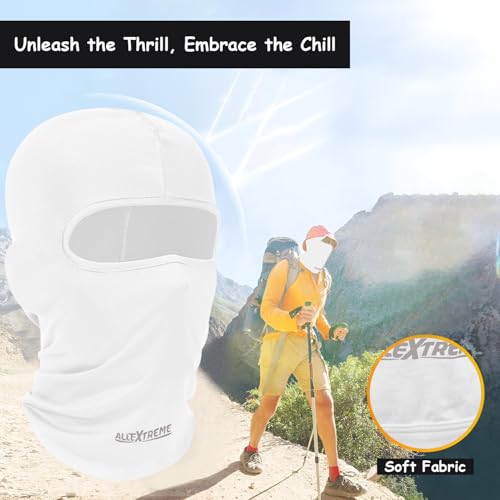 Image of Allextreme Full Face Mask for Riders Anti-Pollution UV Sun Protection Cotton Balaclava Neck Cover Bandana Helmet Liner for Men & Women Biker Hiking Cycling Protective Bike Riding Gear (White)