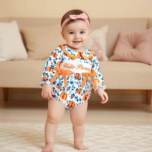 My First Halloween Baby Girl Outfit Infant Plaid Smocked Romper Newborn Long Sleeve Bodysuit Fall Clothes2