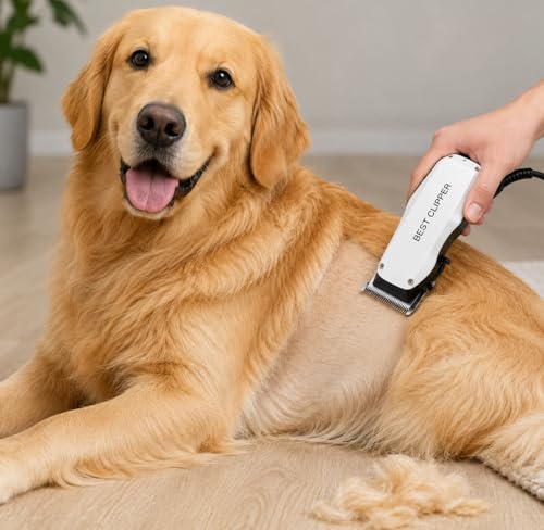 Image of Professional Pet Grooming Clipper for Dogs & Cats | Low Noise Electric Hair Trimmer with Stainless Steel Precision Blades | Powerful Motor | Corded Animal Fur Clipper for Thick, Long & Curly Coats | Home Grooming Kit