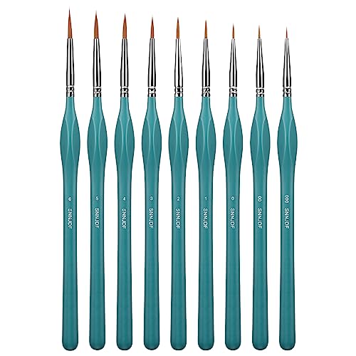 SN NJDF Miniature Detail Paint Brushes Set - 9pcs Fine Art Brushes for Detailing & Model Painting - Acrylic, Watercolor, Oil, Warhammer 40k