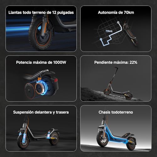 Miniatura 3 de Xiaomi Patinete Eléctrico Serie 6, Homologado DGT, Velocidad Máxima 25 km/h, Autonomía 25-75 km, Neumáticos Sin Cámara 10-12" Pulgadas, Suspensión, Doble Freno, Plegable, Control por Aplicación