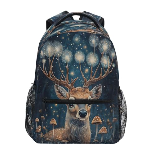 Deer Mushroom Blue Backpack for School Boys Girls Adults Kids Bookbag Laptop Bag 18L - Main Image