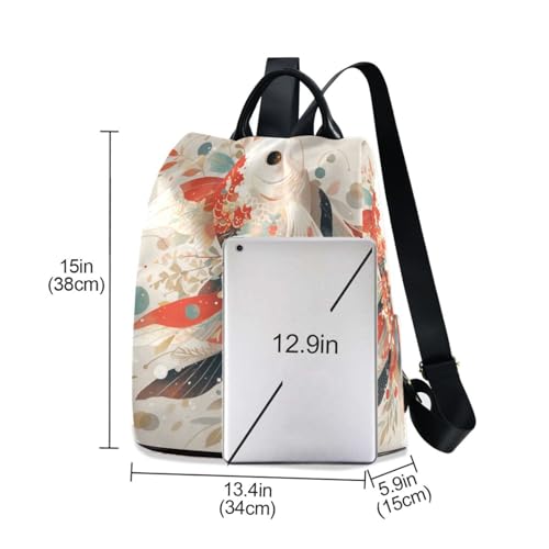 KLL Elegant Fish Red Tail Fin Fashion backpack for women trendy large backpack for women for Travel, Work, Everyday with Pom-pom keychain3
