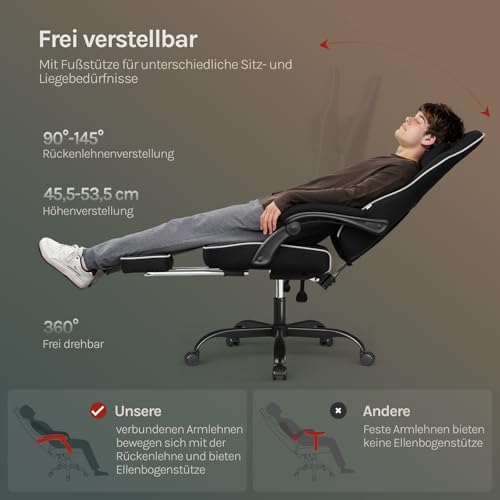 WOLTU Gaming Stuhl,Erwachsenen Computersessel,Federpolsterung,Schwarz – Ansicht 6