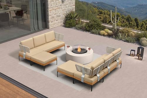 Image of PURPLE LEAF Patio Furniture Set Outdoor Sectional Sofa with Fade-Resistant Cushions and Ottoman Wicker U-Shaped 8 Pieces Aluminum Conversation Sets for Balcony Yard Garden Poolside, Khaiki