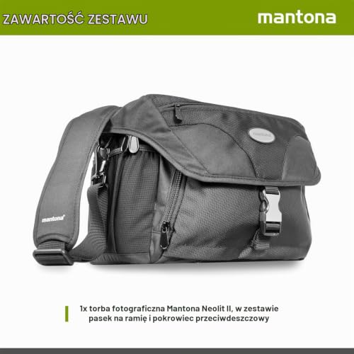 Mantona Neolit II SLR torba na ramię z etui na aparat (czarna, pasek na ramię, elastyczne przekładki)