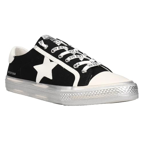 Image of Vintage Havana Womens Alive Metallic Lace Up Sneakers Shoes Casual - Black - Size 5.5 B