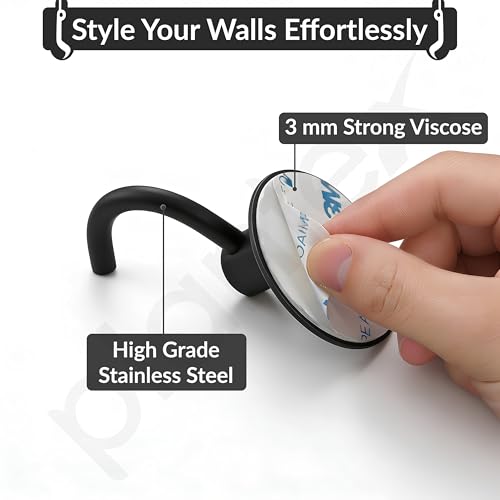 Image of Plantex Wall Hanging Hook /Bath Towel Hook /Self Adhesive Round Robe Hooks for Kitchen /Bathroom /Stylish Home Decor Items - Pack of 6 (Black)