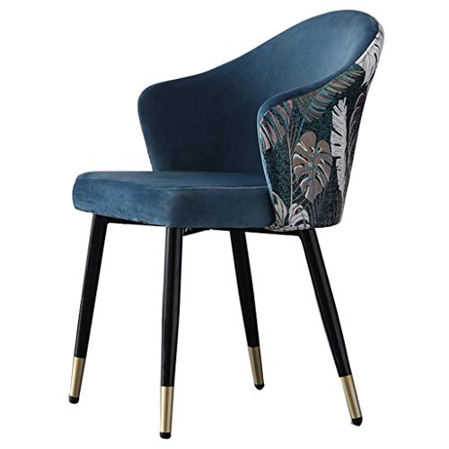 QQXX D Eacute; cor Furniture - Chaise de Salle à Manger pour la Cuisine Maison - Motif de Broderie Grand Dossier - Tissu Doux Velvert - Bleu foncé