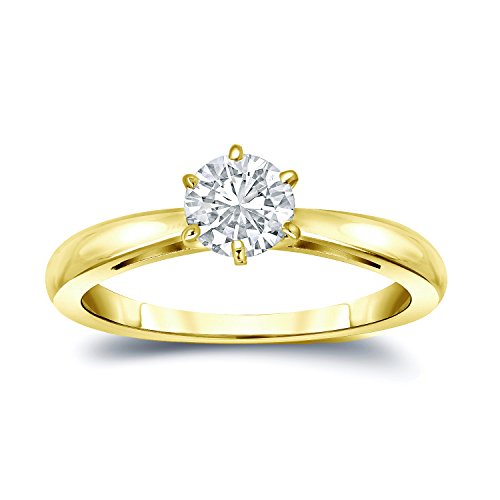 14k Gold Round Diamond Simulant CZ Solitaire Ring 6-Prong(1/4 cttw, Excellent Quality)
