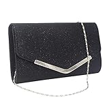 Creaher Glitzer-Umschlag-Clutch-Tasche für Frauen Elegante Pailletten-Abend-Clutch-Tasche mit Kette für Hochzeit, Abschlussball, Abendparty, Abschlussball, Geschenk für Mutter, Ehefrau (Black)