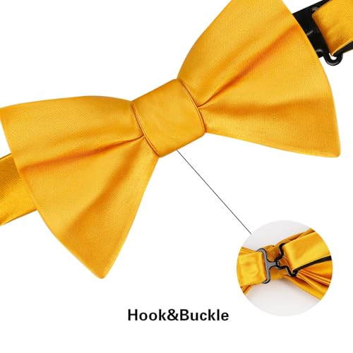 Image of Alizeal Mens 4pcs Formal Solid Bow Tie Set | Pre-tied Pocket Square Cufflinks Boutonniere for Wedding Everyday Use