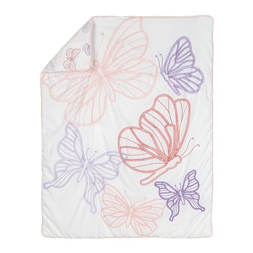 Image of Sweet Jojo Designs Shabby Chic Butterfly Girl Baby Crib Bedding Set Infant Nursery Room Blanket Fitted Sheet Skirt Diaper Stacker 4p Blush Pink Lavender Purple White Pastel Lilac Watercolor Pattern
